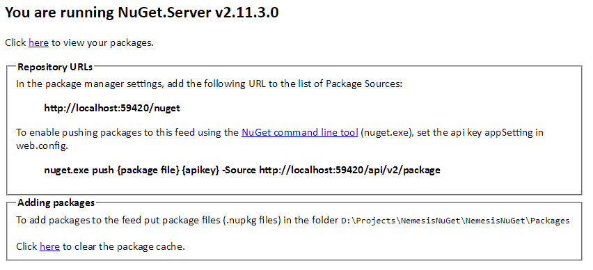 NuGet Server Screen